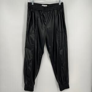 Derek Lam 10 Crosby Faux Leather Jogger Pants 8 Black Ankle Crop Elastic Pockets